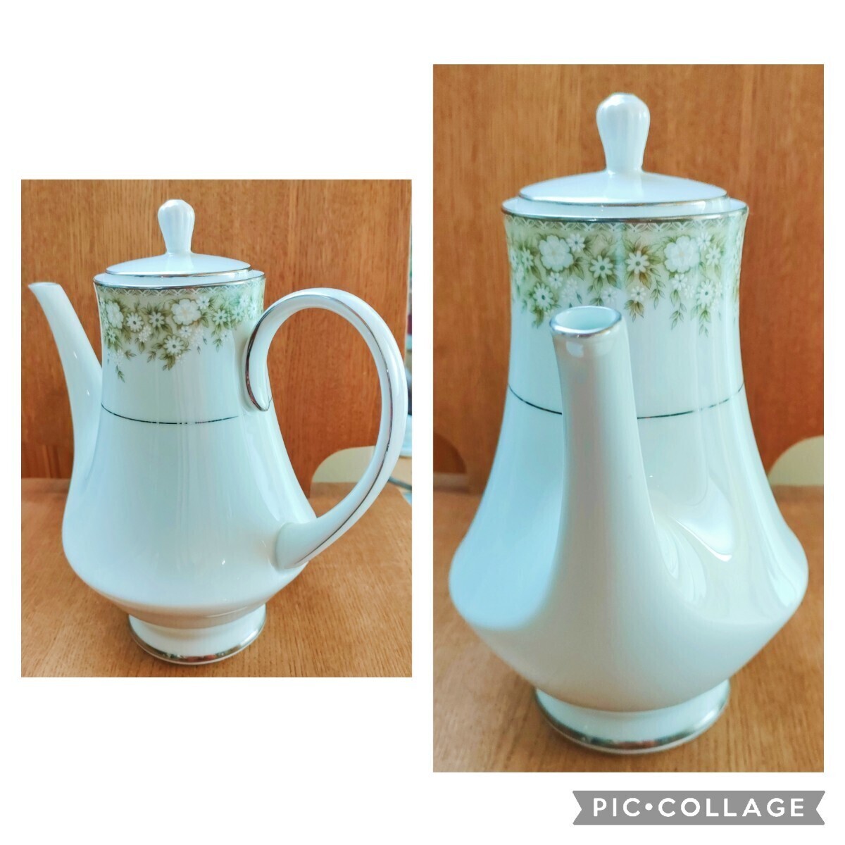 ★ Noritake Princeton ノリタケ プリンストン ティーポット 花柄 ポット コーヒーポット シルバー 花柄 昭和レトロ 大きめ 茶器 銀彩 USED_画像9