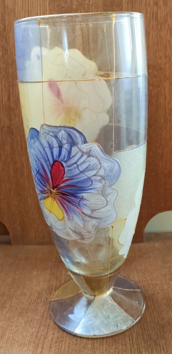 * Venetian glass vase flower base hand .. floral print Italy made flower inserting USED goods 