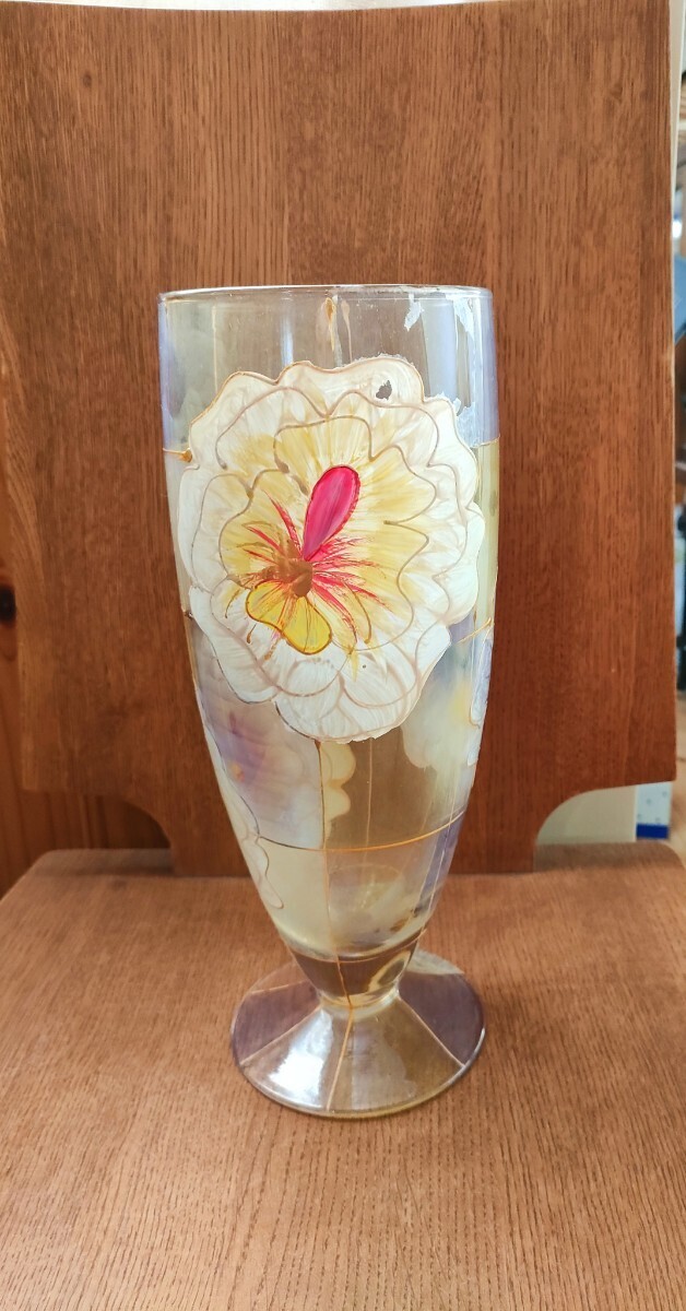 * Venetian glass vase flower base hand .. floral print Italy made flower inserting USED goods 