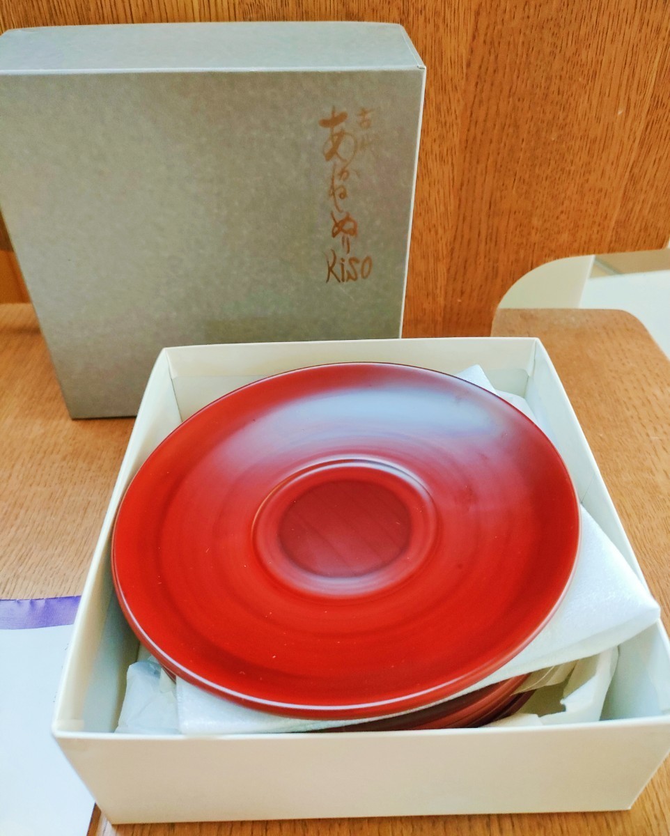 ★ 木曽漆器 古代あかね塗 茶托 5枚セット 木製 茶器 茶道具 漆器 漆塗 うるし塗 漆芸 箱付 天然木 赤 赤色 古代あかねぬり 朱塗 朱色_画像8