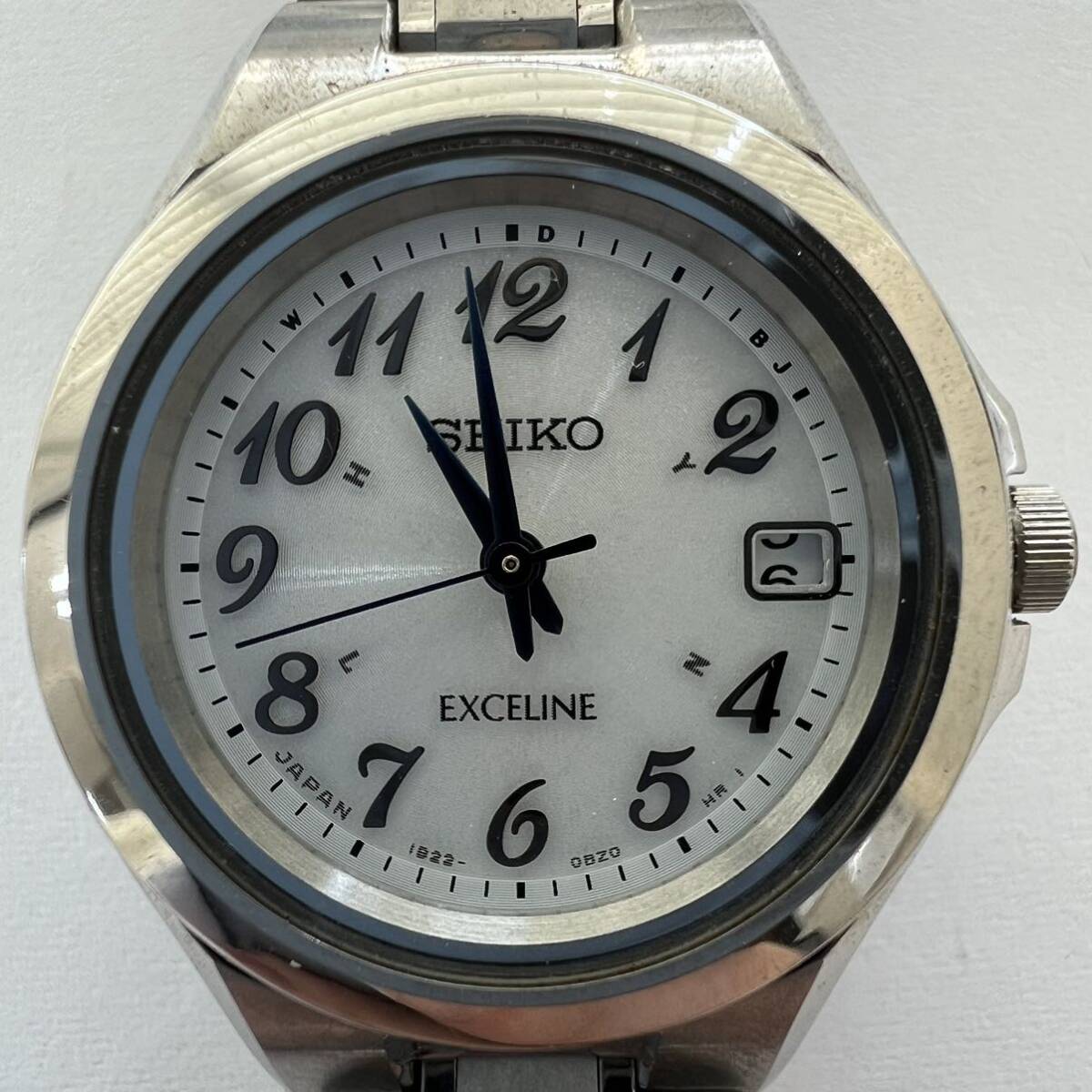 ★1円スタート★SEIKO セイコー EXCELINE エクセリーヌ レディース 腕時計 1B22-0AW0 電波ソーラー 稼働 チタン 白文字盤 ベルト純正_画像1