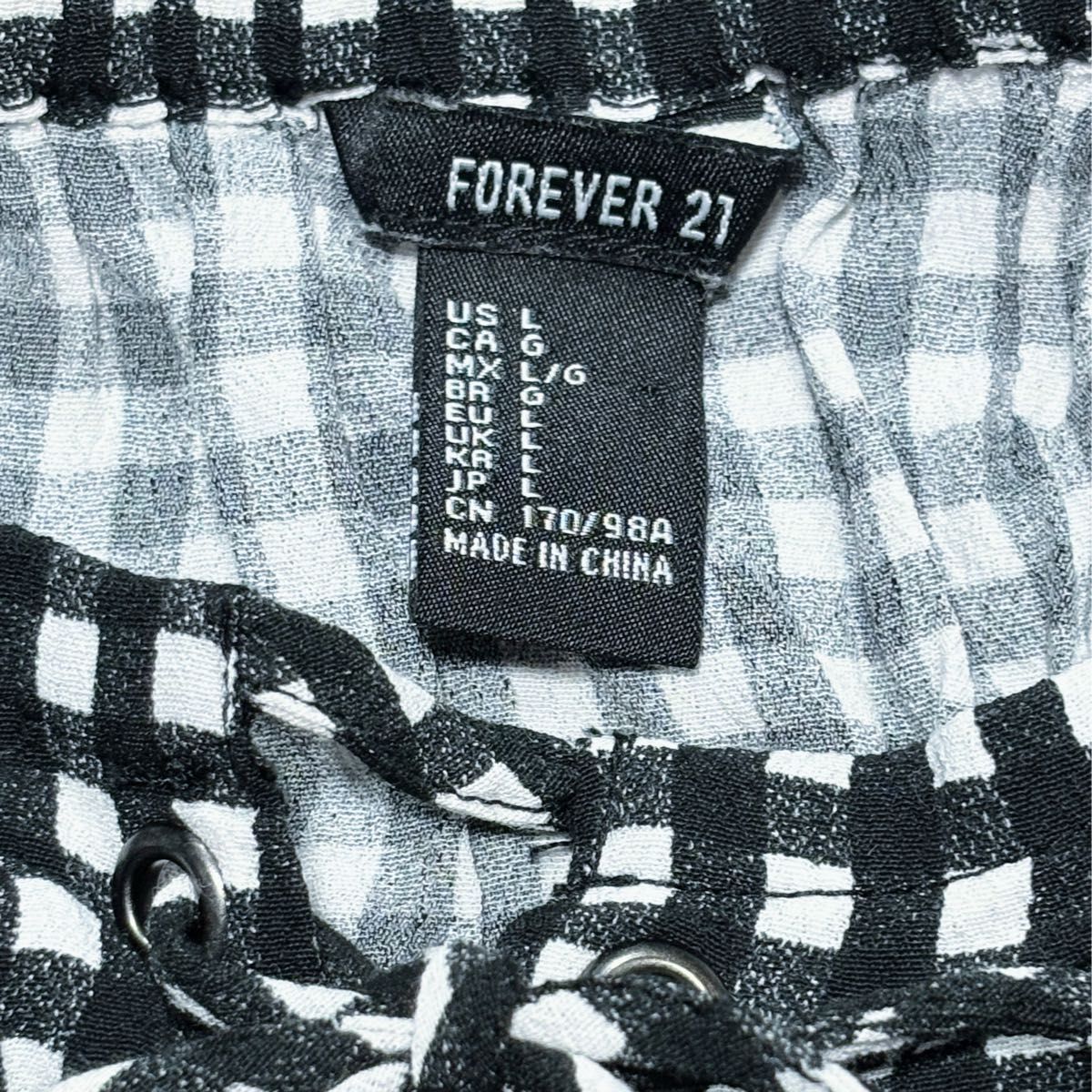 【美品】FOREVER21 長袖ブラウス オフショル トップス チェック L