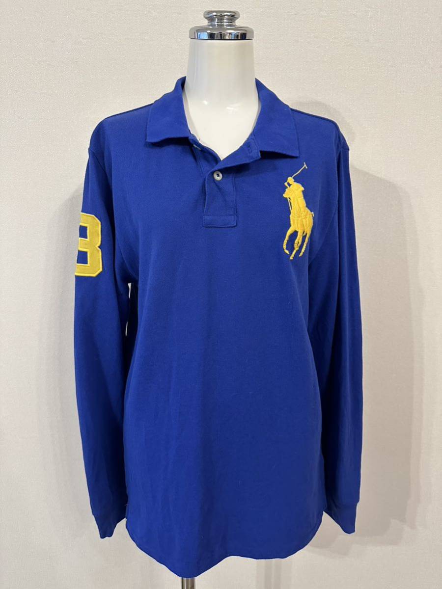 名作 本物 POLO RALPH LAUREN ポロ ラルフローレン 長袖 ポロシャツ カットソー L (14-16) 160/80 キッズ ジュニア レディース ブルー