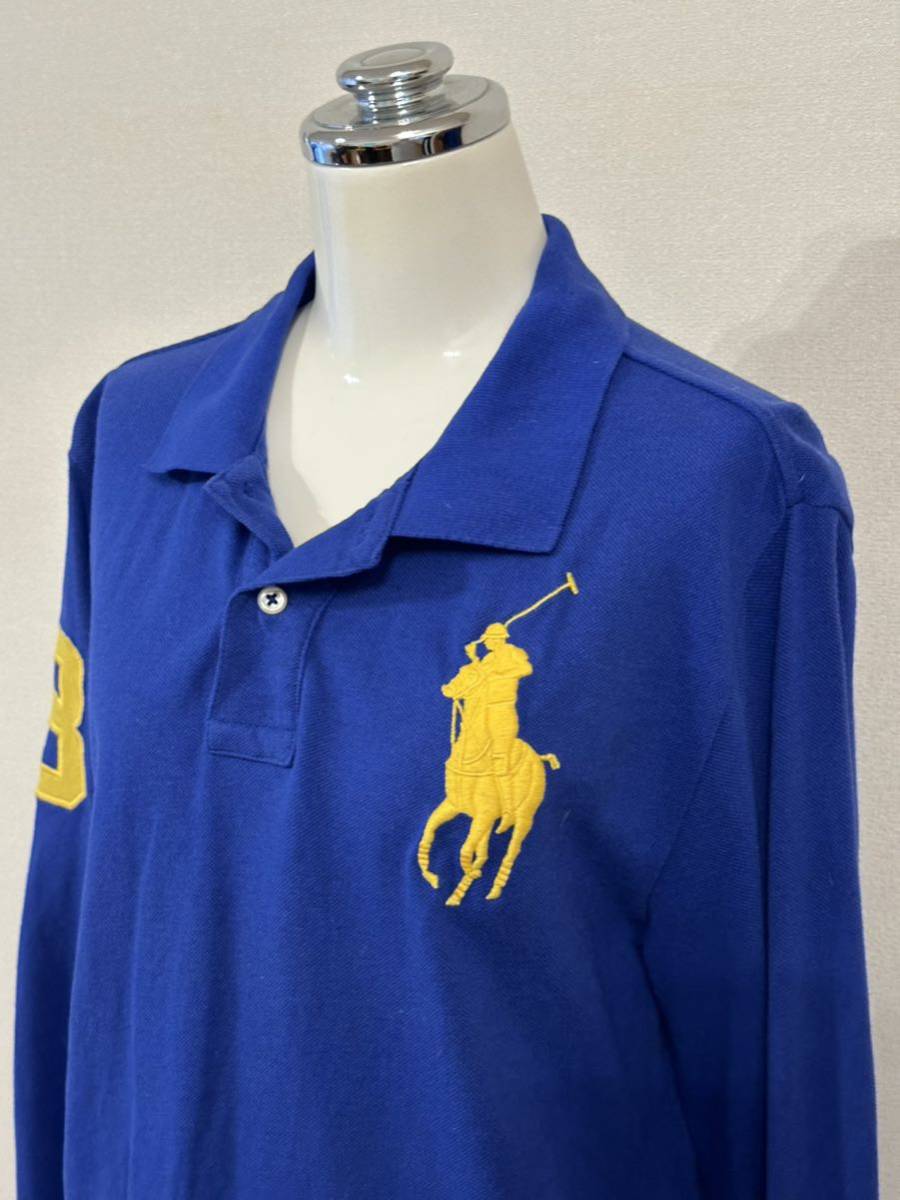 名作 本物 POLO RALPH LAUREN ポロ ラルフローレン 長袖 ポロシャツ カットソー L (14-16) 160/80 キッズ ジュニア レディース ブルー