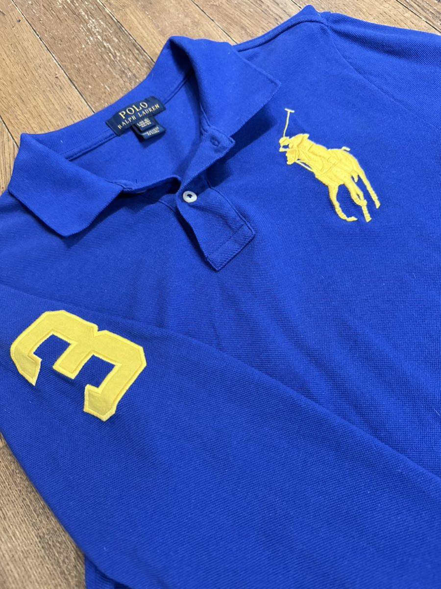 名作 本物 POLO RALPH LAUREN ポロ ラルフローレン 長袖 ポロシャツ カットソー L (14-16) 160/80 キッズ ジュニア レディース ブルー_画像6