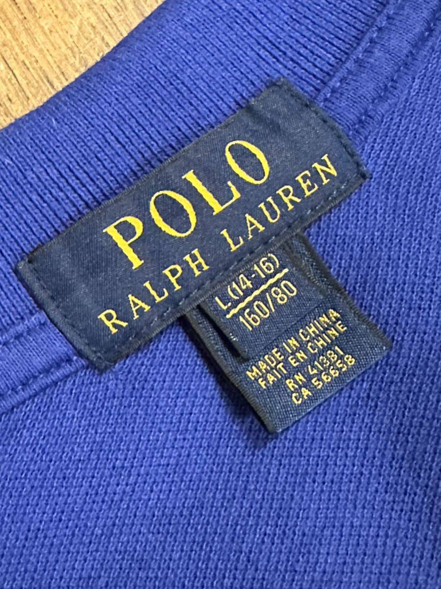 名作 本物 POLO RALPH LAUREN ポロ ラルフローレン 長袖 ポロシャツ カットソー L (14-16) 160/80 キッズ ジュニア レディース ブルー_画像7