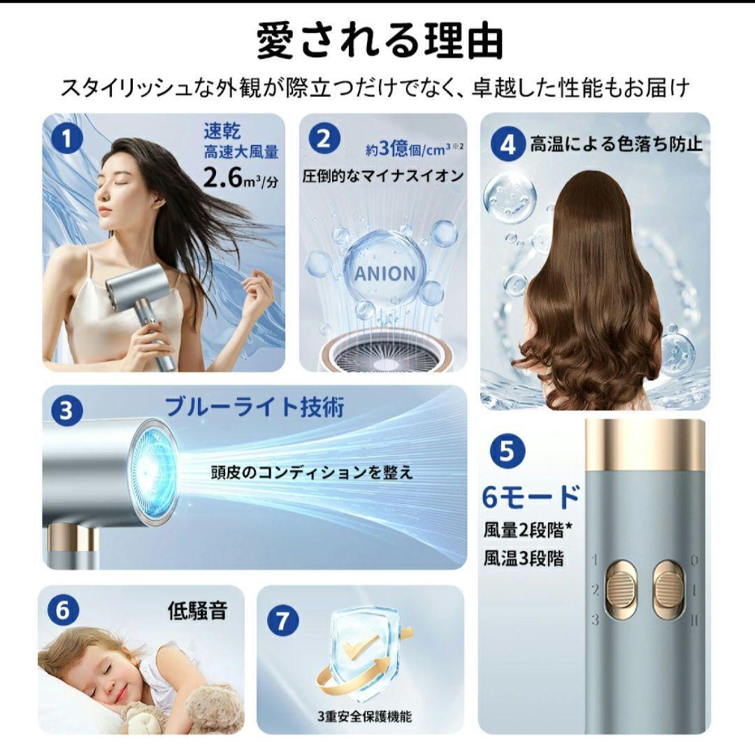 ドライヤー ヘアドライヤー 大風量 速乾 マイナスイオン 1500W 3段風