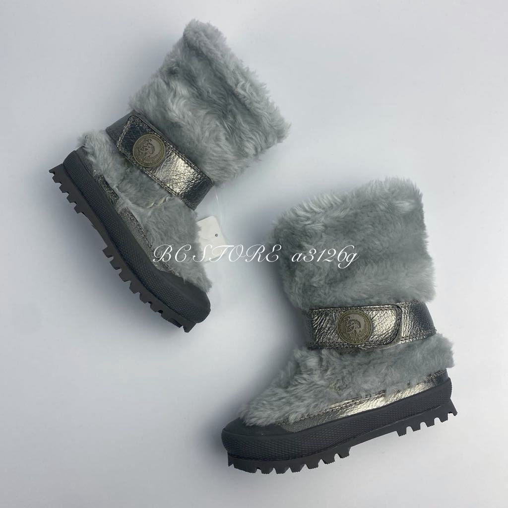 新品 定価20790円 DIESEL KIDS 16.5cm GRAY ディーゼル キッズ ファーブーツ 紐なし ベルクロ 防寒 防風 男の子 女の子_画像2