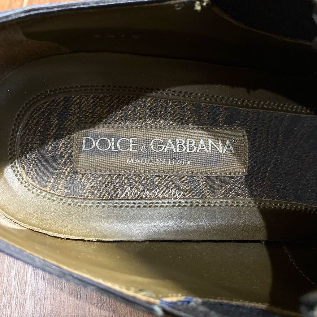 DOLCE&GABBANA ウィングチップ レザーシューズ UK7 ドルチェ&ガッバーナ ドルガバ 革靴 シューズ サイドゴア ロー引き紐 ダメージ加工_画像5