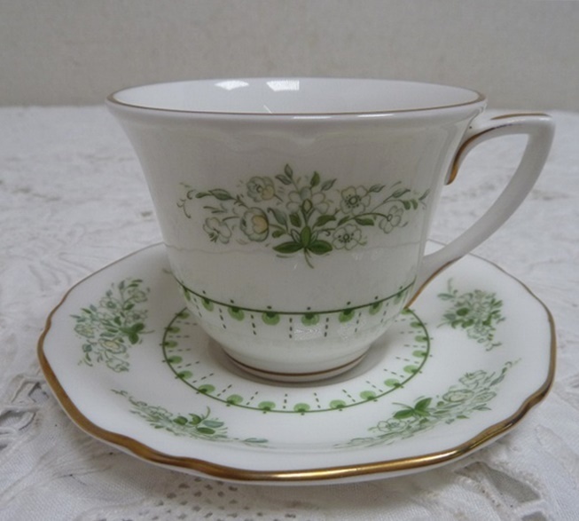 (☆BM)イギリス製/ROYAL WORCESTER DERWENT ロイヤルウースター ダーウェント コーヒー/デミタスカップ＆ソーサー 4客 茶器 グリーン 花柄_画像8