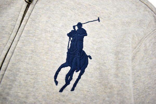 Y-7186★美品★Polo by Ralph Lauren ポロ ラルフローレン★ 正規品 秋冬 裏起毛 ビッグポニー グレー フルジップ パーカー M 10-12 150cm_画像3