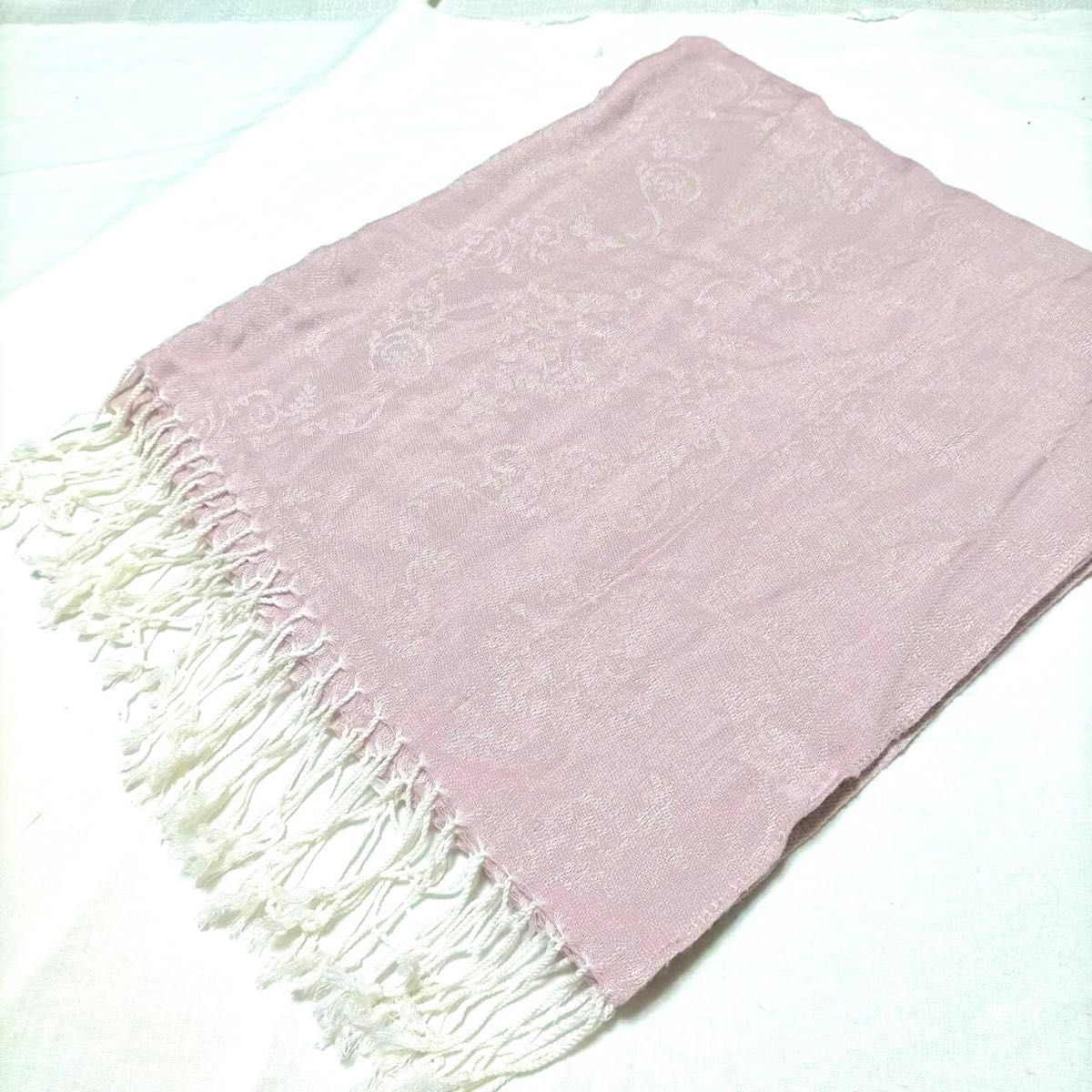 【大判】フリンジ付き！ピンクのストール ショール マフラー スカーフ UV対策 冷房対策
