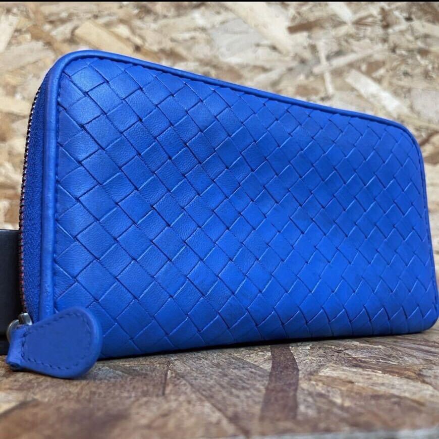 1円~美品 ボッテガヴェネタ イントレチャート ラウンドファスナー BOTTEGA VENETA 長財布 男女 小銭入れ 新型 ラムレザー■バイカラー■■_画像1