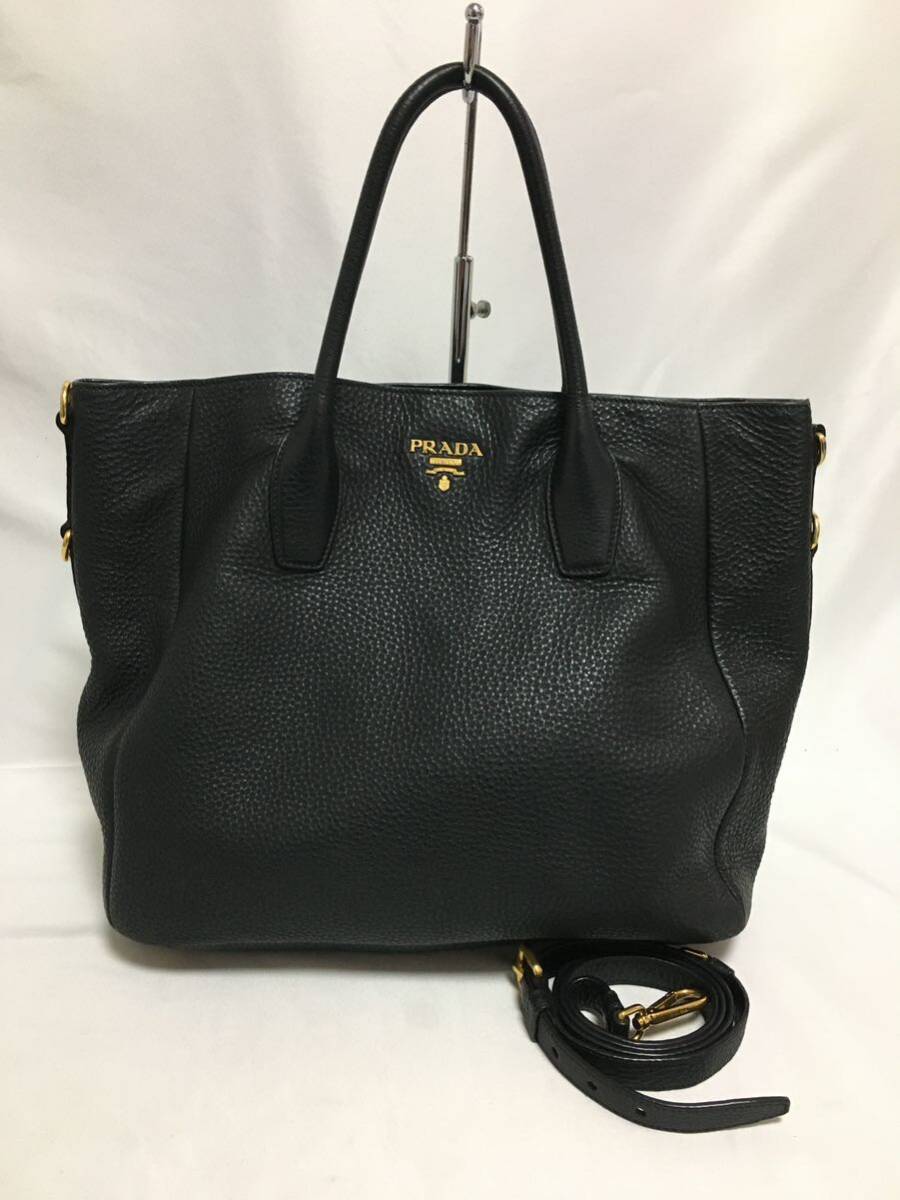 美品 プラダ 2way ショルダーバッグ トートバッグ レザー ブラック PRADA_画像1