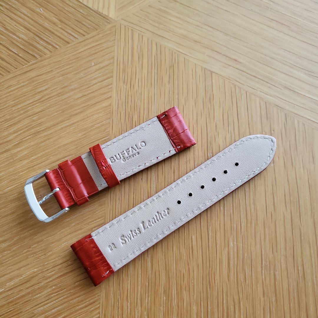 【送料無料】22ミリ　22mm　スイス製 赤色　本革　クロコ型押し　時計ベルト _画像4