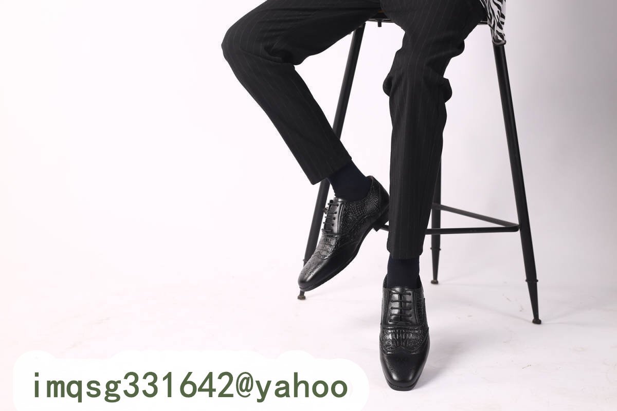 新入荷 ビジネスシューズ メンズシューズ シューズ 靴 フォーマル ロングノーズ ローカット 紐靴 紳士靴 ワニ柄 ブラウン 24.5cm~28.5cm_画像8