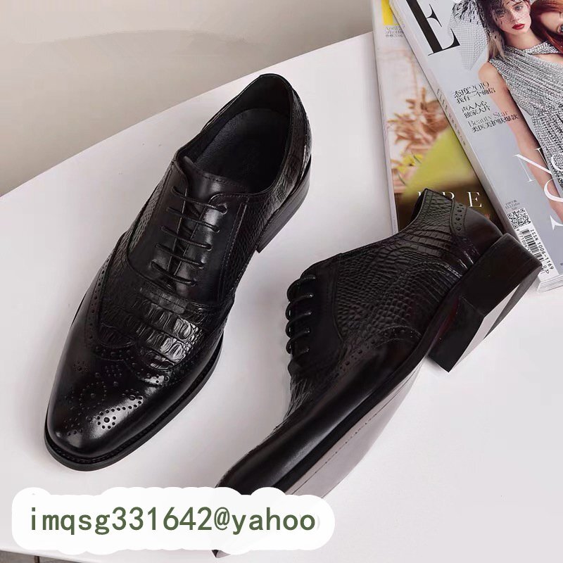 新入荷 ビジネスシューズ メンズシューズ シューズ 靴 フォーマル ロングノーズ ローカット 紐靴 紳士靴 ワニ柄 ブラウン 24.5cm~28.5cm_画像7