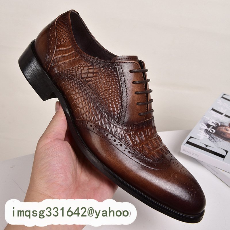 新入荷 ビジネスシューズ メンズシューズ シューズ 靴 フォーマル ロングノーズ ローカット 紐靴 紳士靴 ワニ柄 ブラウン 24.5cm~28.5cm_画像4