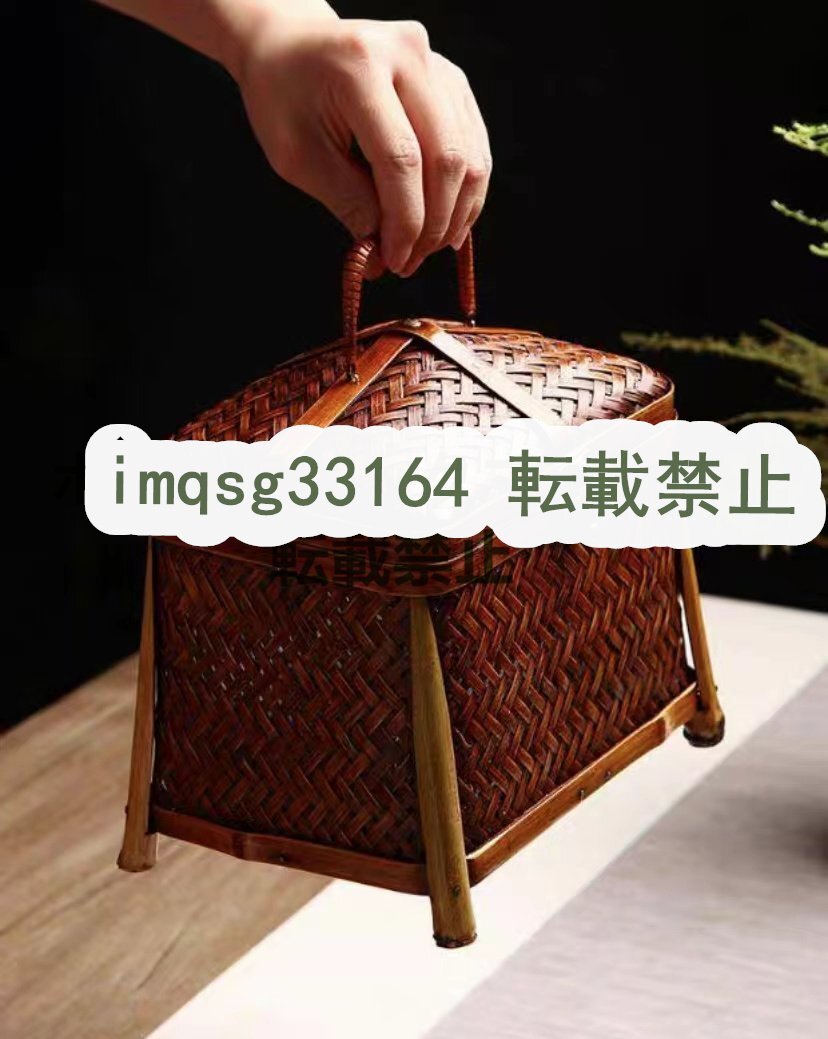 新品 高級製品! 手作り 茶道具 手提げかご 竹細工 収納する 竹編細工籠 Q048_画像1