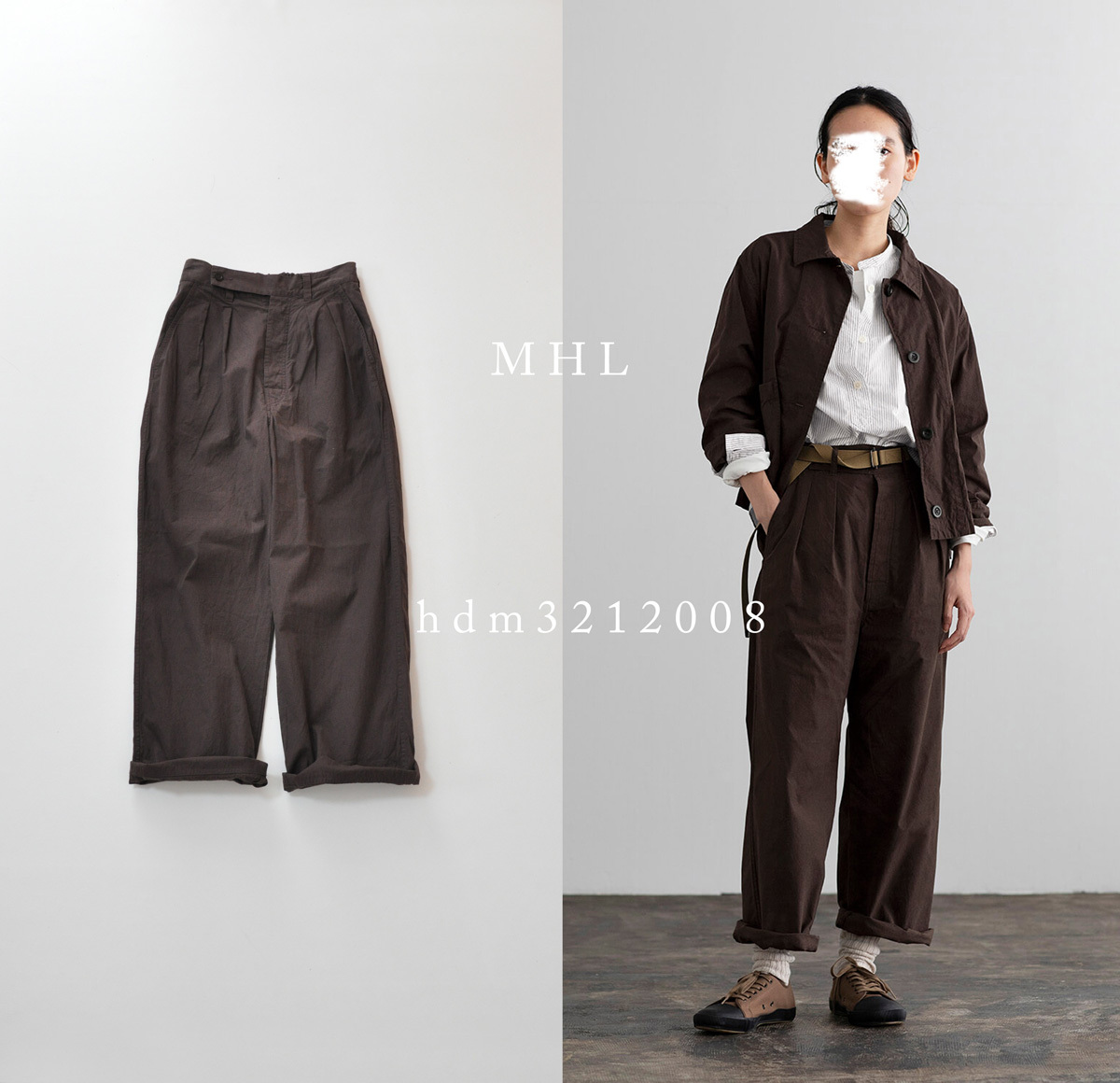 2022SS MHL マーガレットハウエル OVERDYE MELANGE COTTON LINEN トラウザー パンツ_画像1