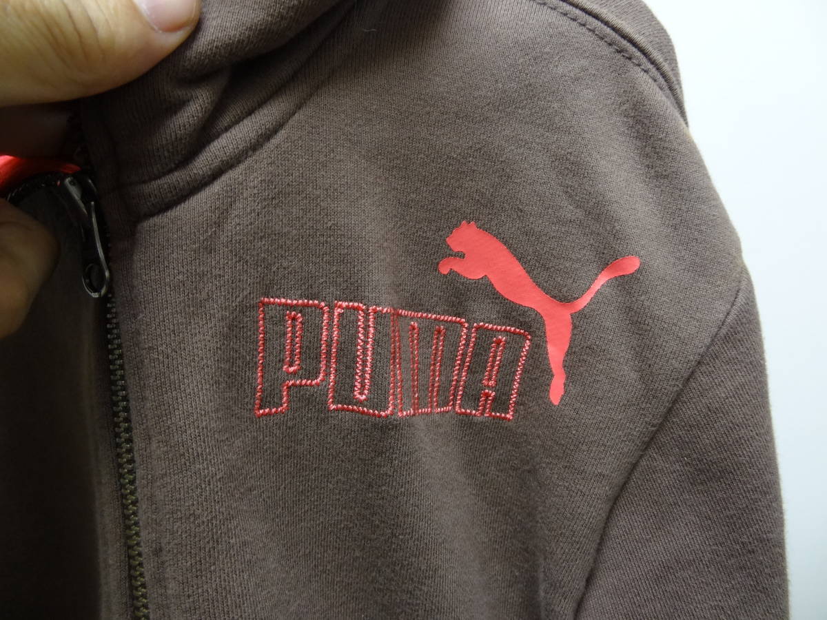 全国送料無料 正規品 プーマ PUMA レディース 茶色 胸ロゴ刺繍＆プリント スウェット素材ジップアップジャケット Sサイズ