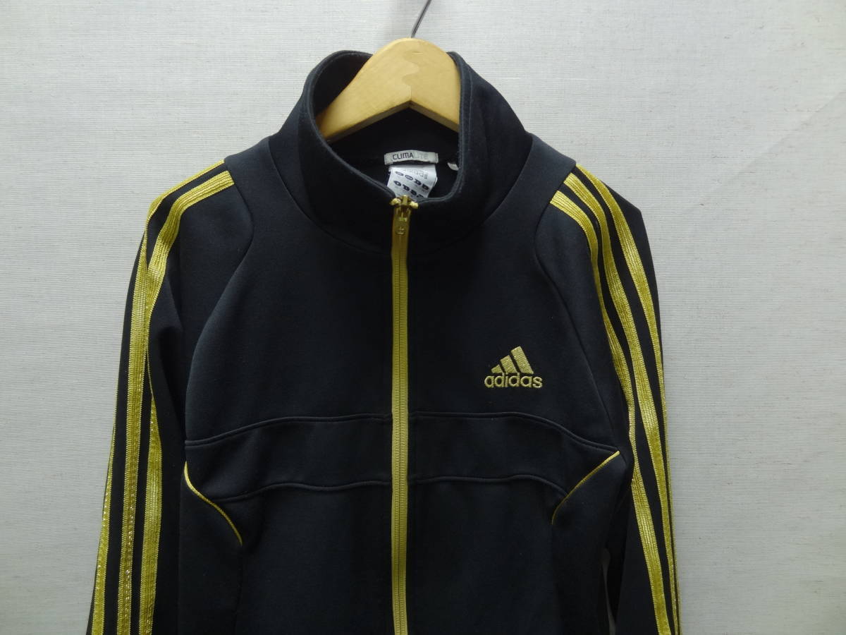  nationwide free shipping regular goods Adidas adidas lady's poly- 100% black X lame entering gold color shoulder line jersey jersey tops M size 