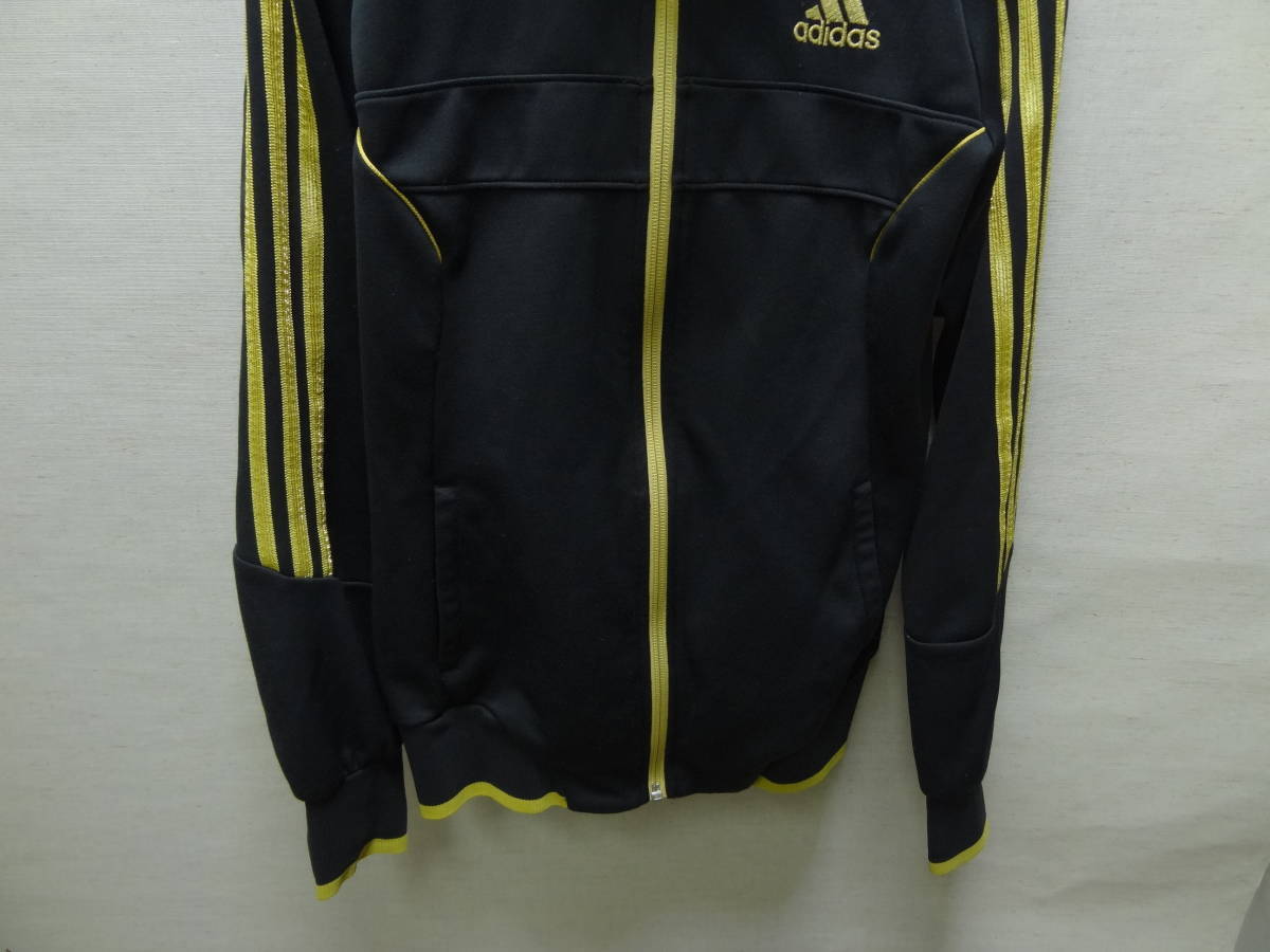  nationwide free shipping regular goods Adidas adidas lady's poly- 100% black X lame entering gold color shoulder line jersey jersey tops M size 