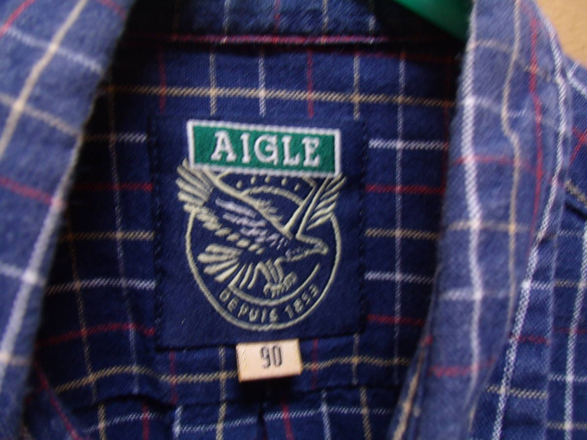 全国送料無料 エーグル AIGLE 子供服キッズベビー男の子 長袖 ボタンダウンチェックシャツ 90_画像4