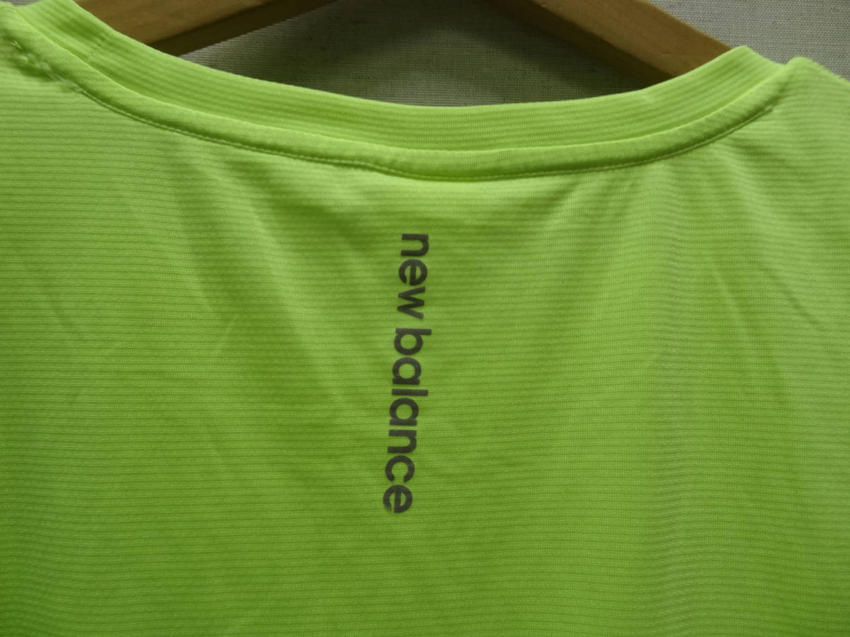 全国送料無料 ニューバランス new balance レディース ポリエステル100％ ランニング等スポーツ用 半袖 黄緑色 スポーツTシャツ L(165/88A)