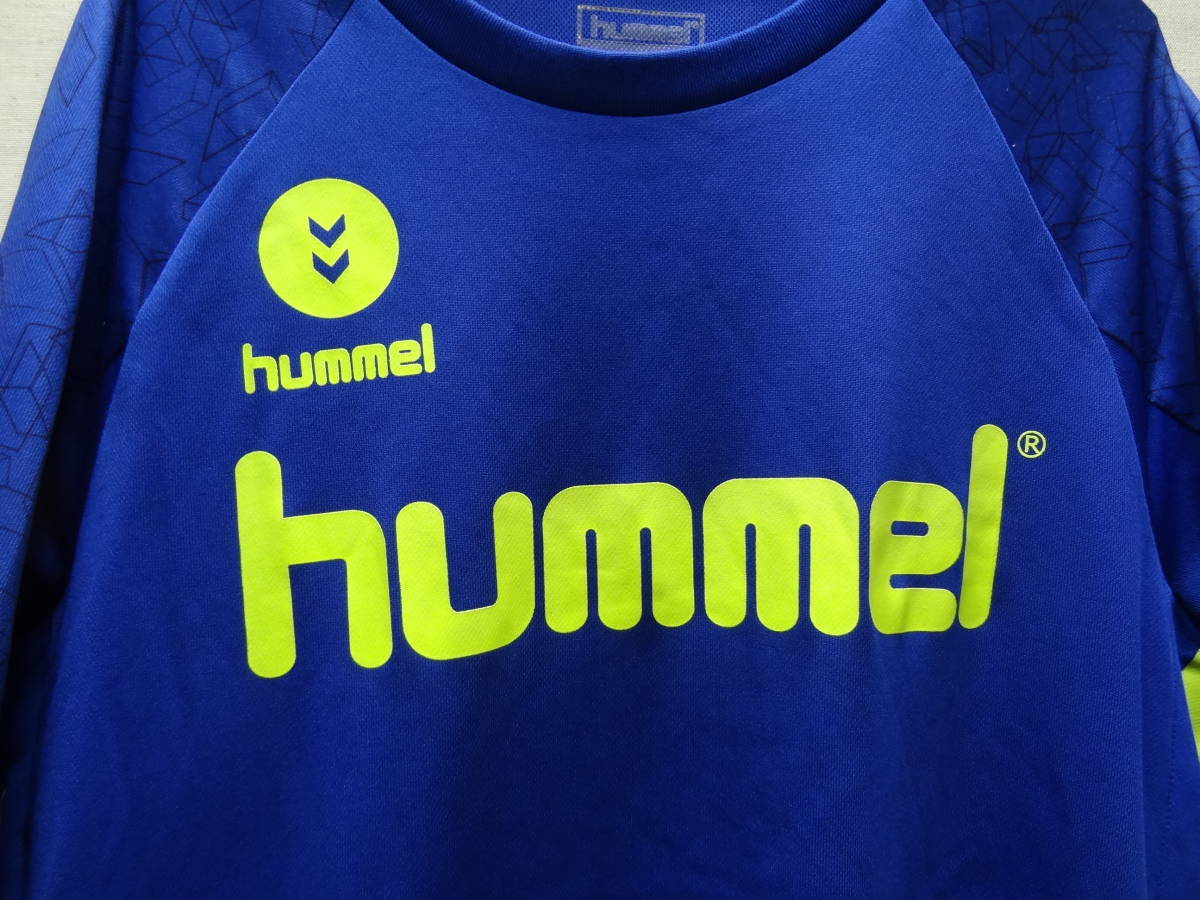 全国送料無料 ヒュンメル hummel メンズ ポリエステル100％ 半袖 青色 肩プリント入り サッカーフットサルスポーツゲームTシャツ M