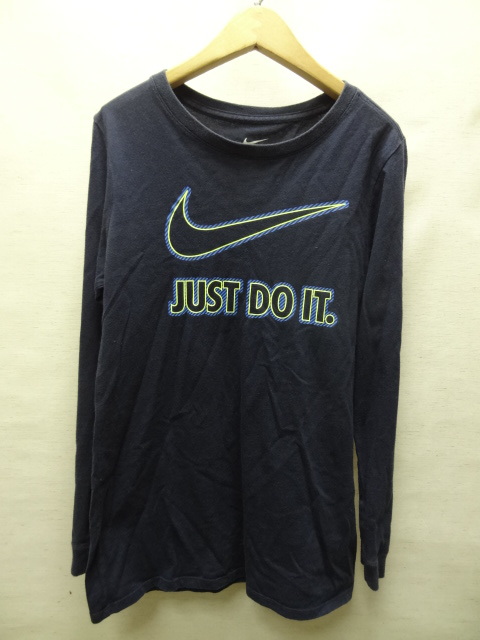 全国送料無料 ナイキ NIKE 子供服キッズ 男＆女の子 BIGスウォッシュ JUST DO IT プリント 長袖 紺色 ロンティ ロンTシャツ 160(155/L)_画像1