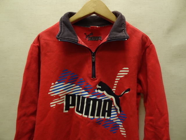 全国送料無料 プーマ PUMA 子供服キッズ男＆女の子 サッカー等スポーツプリント 赤色 人気のハーフジップ スウェットシャツ トレーナー 130