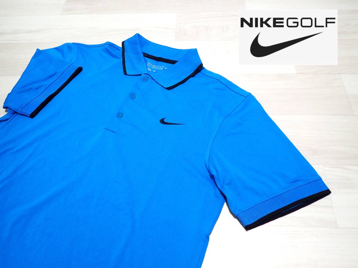 ☆NIKE GOLF ☆ナイキ ☆DRI-FIT ☆スポーツウエア ☆ゴルフウエア ☆半袖ポロシャツ ☆ブルー×ブラック ☆メンズ ☆M の画像1