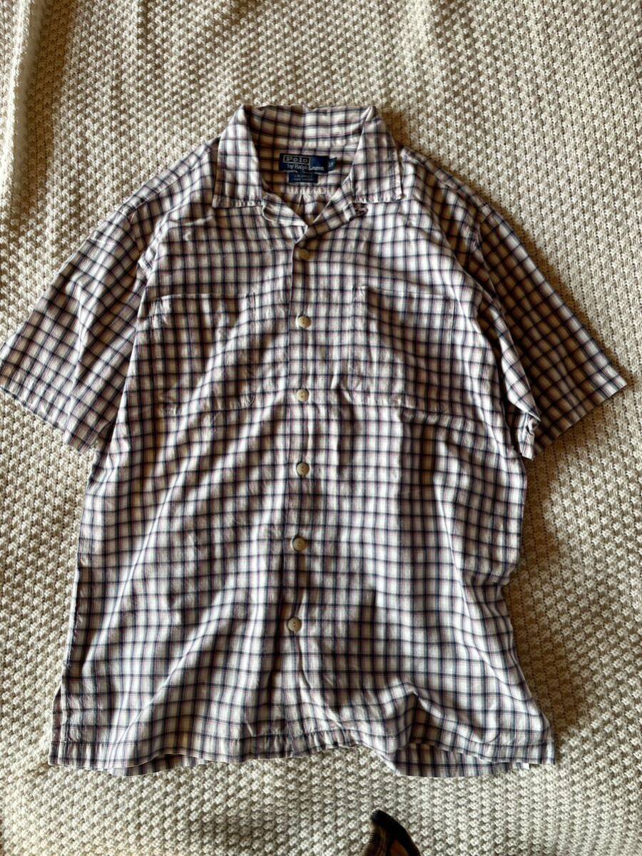 90s POLO Ralph Lauren Polo Ralph Lauren открытый цвет . воротник рубашка CALDWELL RRL б/у одежда M размер 