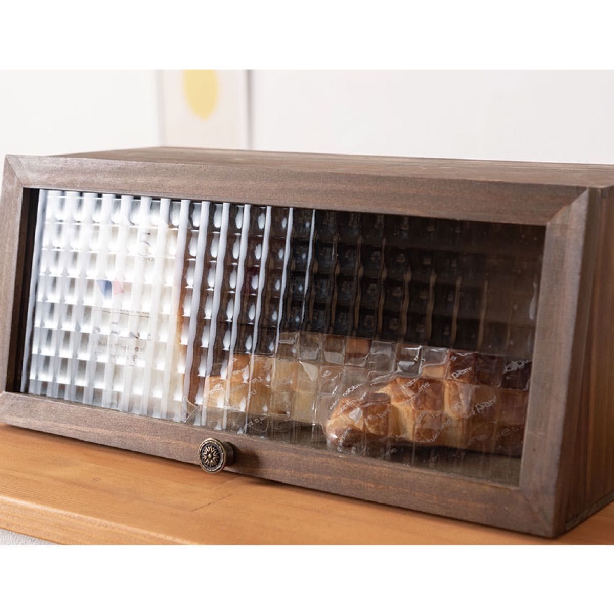 木製 ブレッドケース アンティーク調 パンケース 食パン ブレッド モザイクガラス ブレッド収納 キッチン雑貨 北欧 調味料入れ