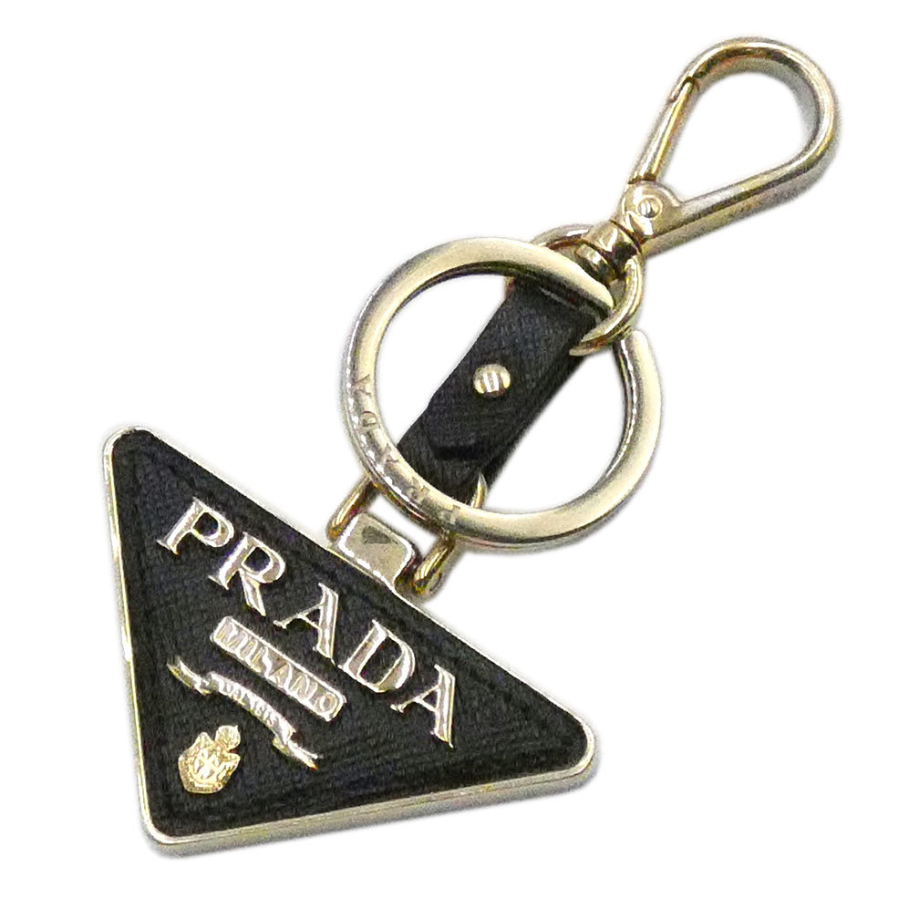  Prada key ring PRADAsafia-nox plating triangle Logo black x Gold lady's 1PP128 T-YJP06194