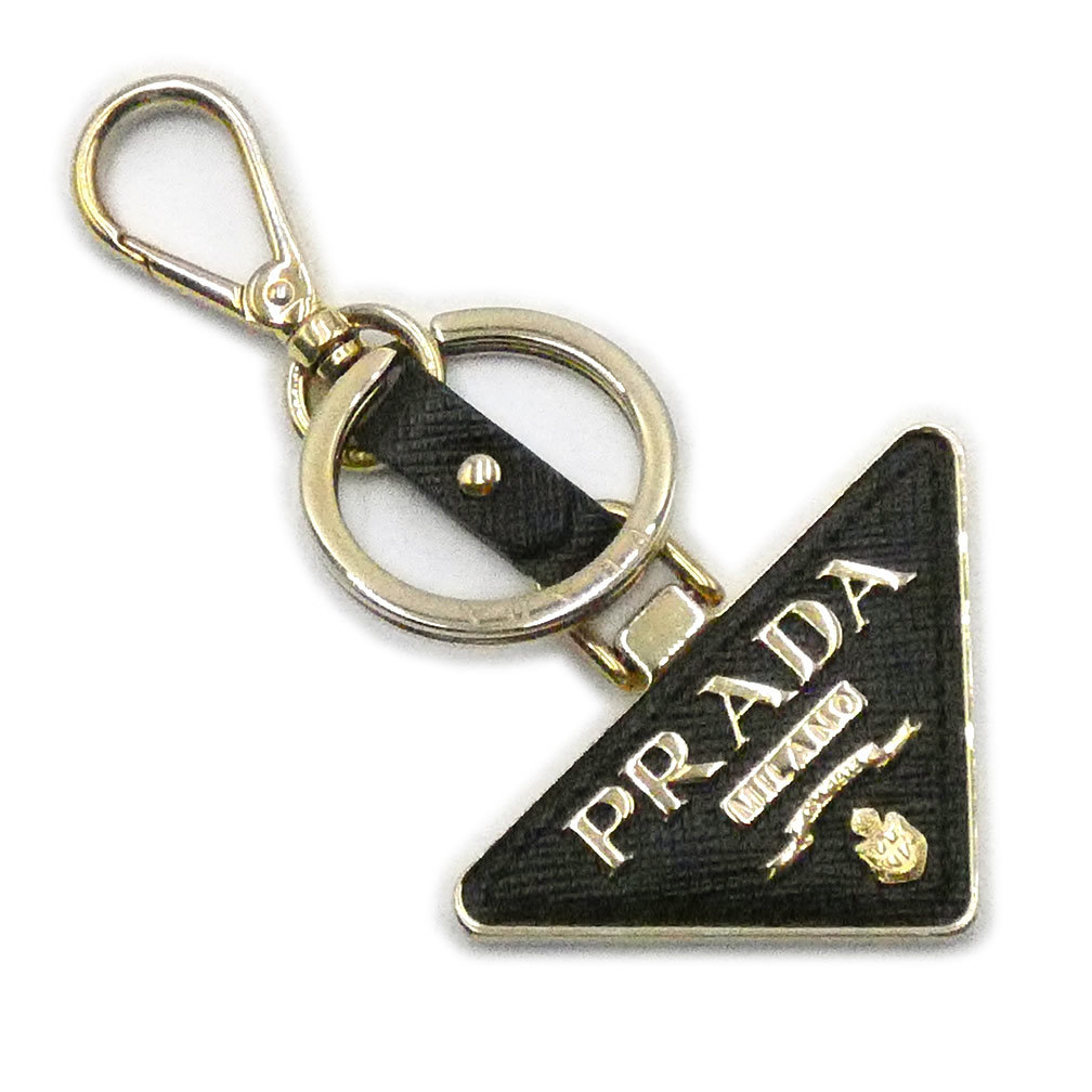  Prada key ring PRADAsafia-nox plating triangle Logo black x Gold lady's 1PP128 T-YJP06194