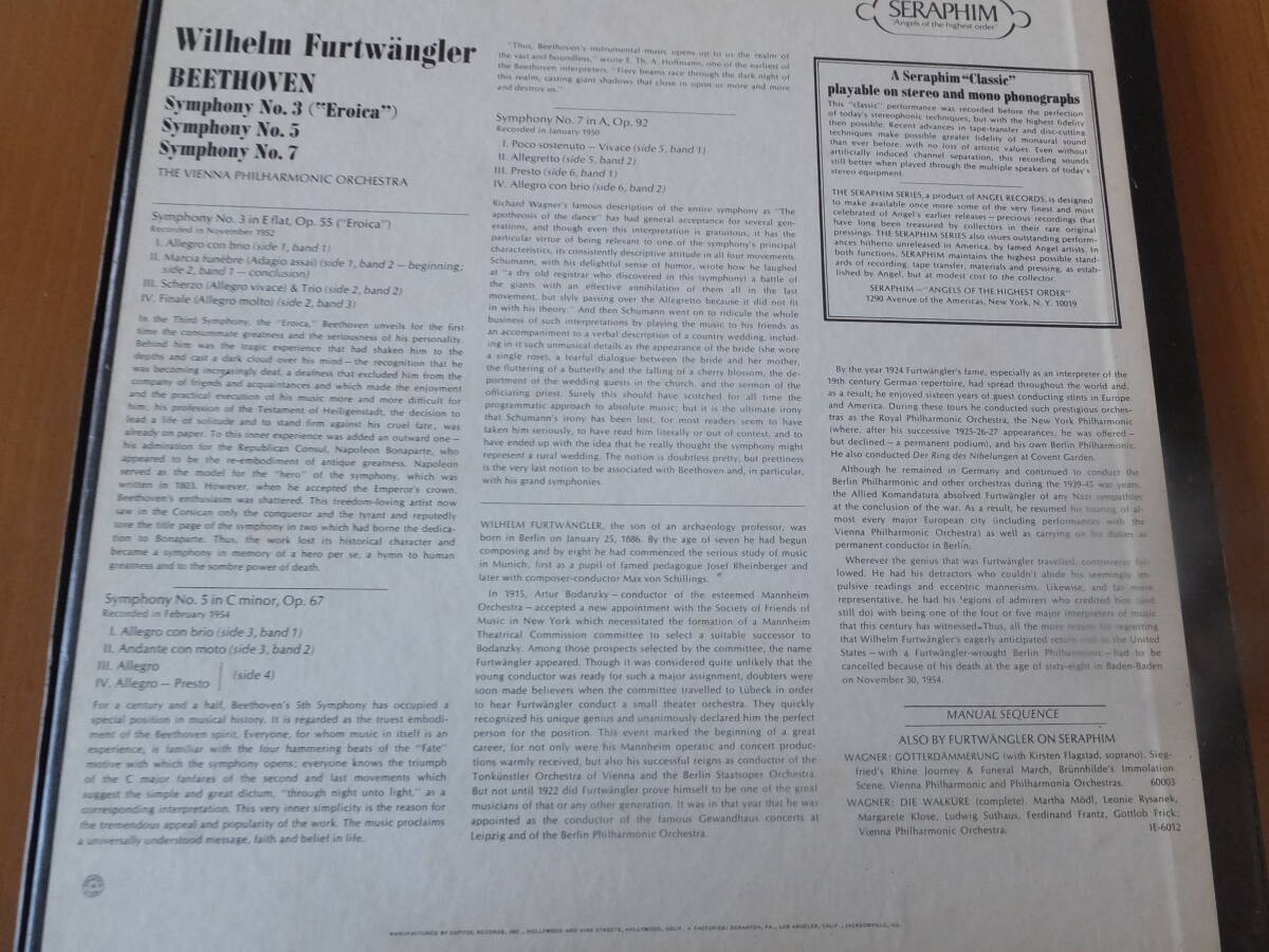 米セラフィム盤3枚組フルトヴェングラー・ウィーンフィルのベートーヴェン交響曲3・5・7番数多いフルヴェン録音の中で演奏録音共に最高の物の画像2
