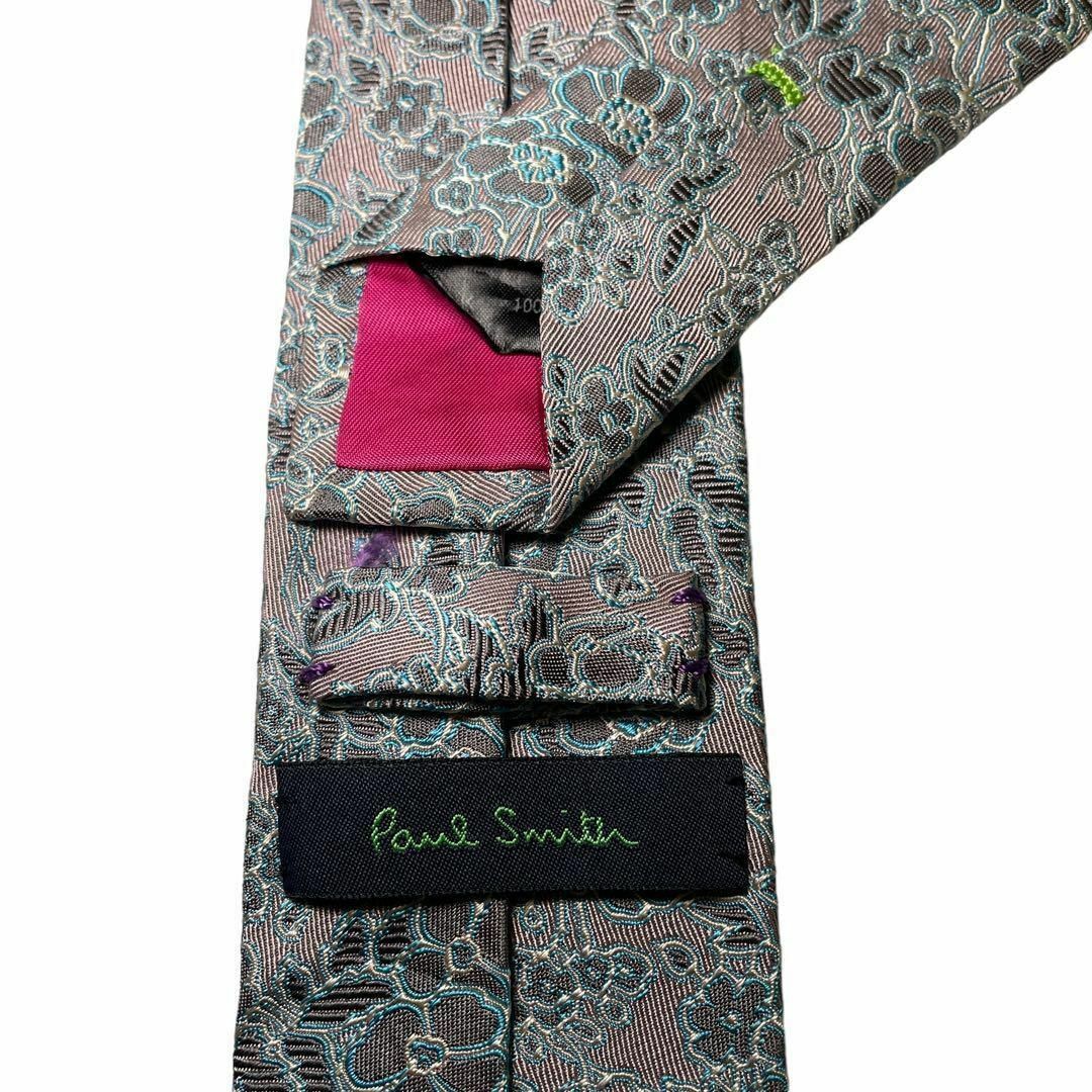 685 Paul Smith ネクタイ　花柄　シルバー　厚め　高級感　ナロータイ_画像2