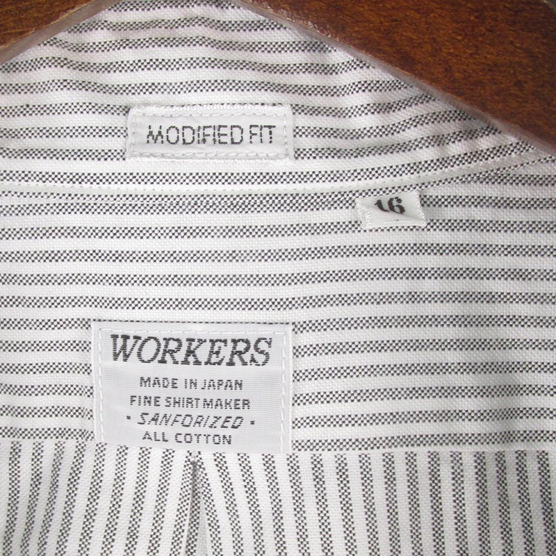 AS8076 WORKERS ワーカーズ Modified Regular Collar Shirt ストライプ レギュラーカラーシャツ 16 美品_画像3