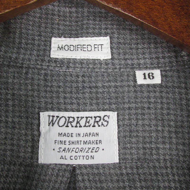 FS8109 WORKERS ワーカーズ Modified BD ハンドストゥースチェック ボタンダウンシャツ 16 美品_画像3