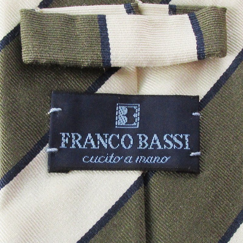 YO16775 FRANCO BASSI フランコバッシ ネクタイ ストライプ柄 イタリア製 ホワイト系/ブラウン系 美品（クリックポスト可）_画像2