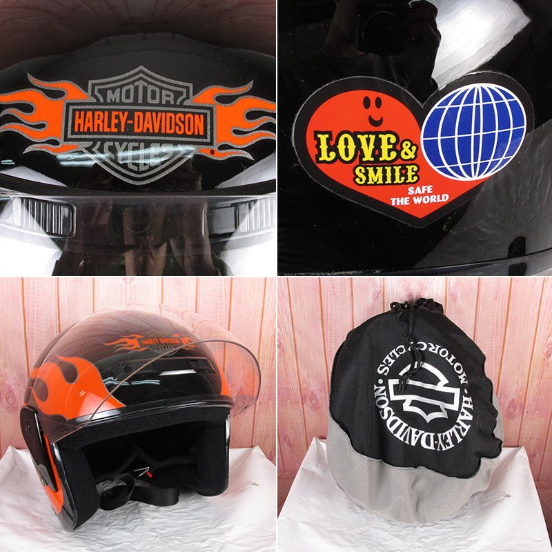 YO16793 Harley Davidson ハーレーダビッドソン ヘルメット ブラック×オレンジ 美品_画像10