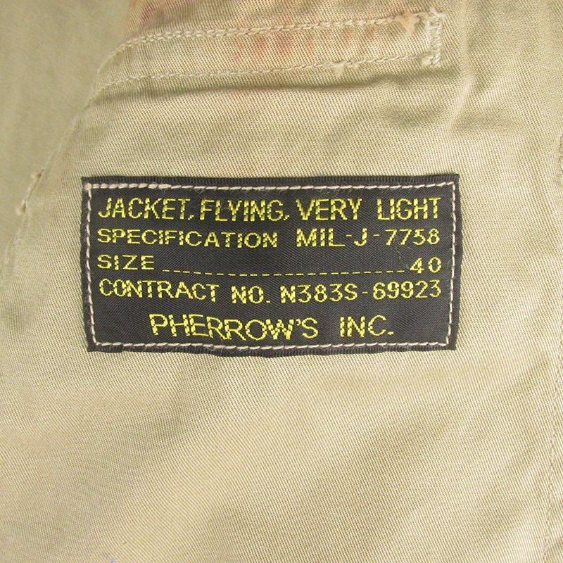 AJ24378 Pherrow's フェローズ MIL-J-7758 MINOR USN SUMMER FLIGHT JACKET サマーフライトジャケット PJ7758 40 ベージュ系_画像4