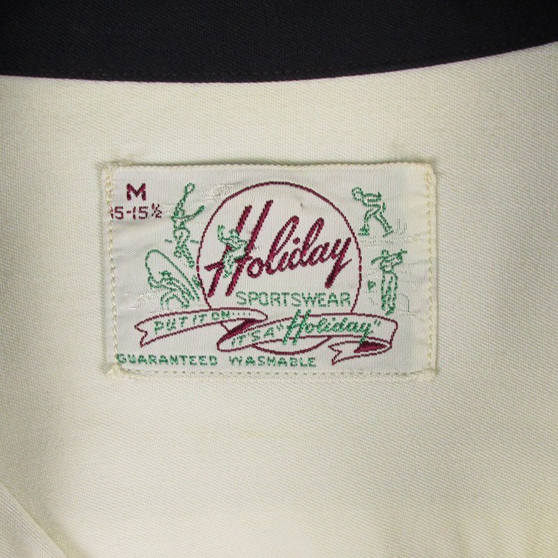 AS8302 ビンテージ Holiday Sportswear オープンカラーシャツ アイボリー系 M 15-15 1/2の画像3