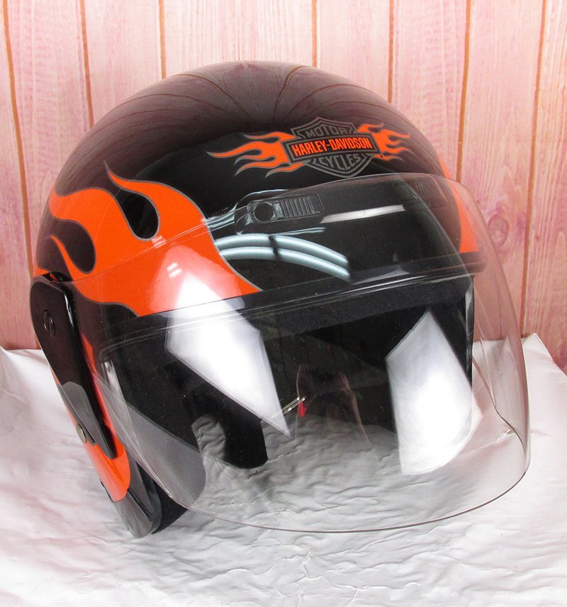 YO16793 Harley Davidson ハーレーダビッドソン ヘルメット ブラック×オレンジ 美品_画像1