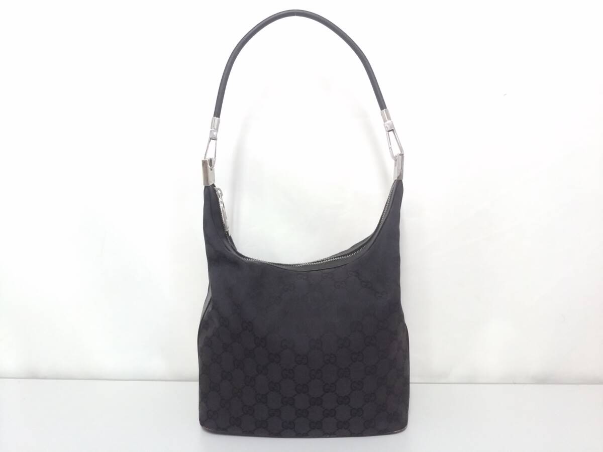 【美品】GUCCI グッチ GGキャンバス ワンショルダー バッグ/ブラック/0013814/約20×25×10cm/ハンドバッグ/本革×キャンバス/01YZ030401-8_画像1