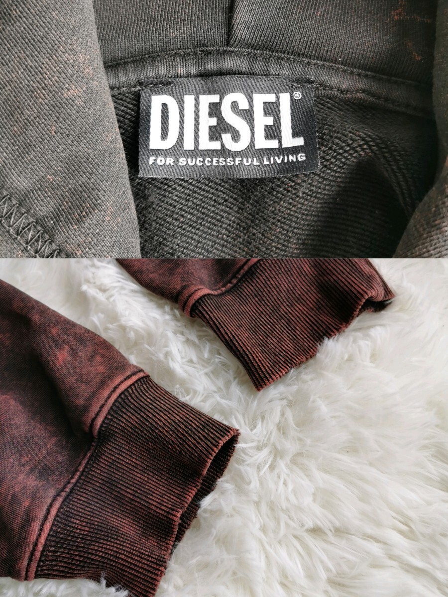 ディーゼル 『抜群の存在感』 DIESEL 大きいサイズパーカー フーディ ダメージ加工 ロゴ 高級感 メンズ 21FW 刺繍 コットン 美品 XLサイズの画像9