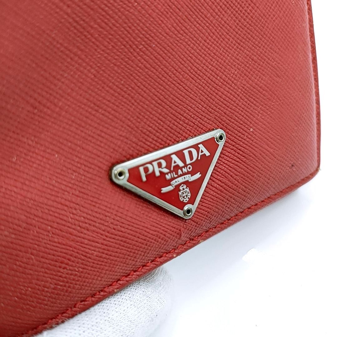 PRADA プラダ サフィアーノ 三つ折り財布 レッド 三角ロゴ W11 H9の画像6