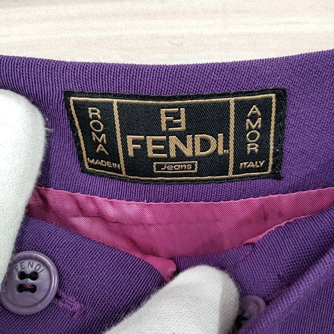 【中古良品】FENDI　フェンディ スカート　ミドル丈　パープル　38　　ウール　裏地有り　スリット　W68　着丈61_画像3